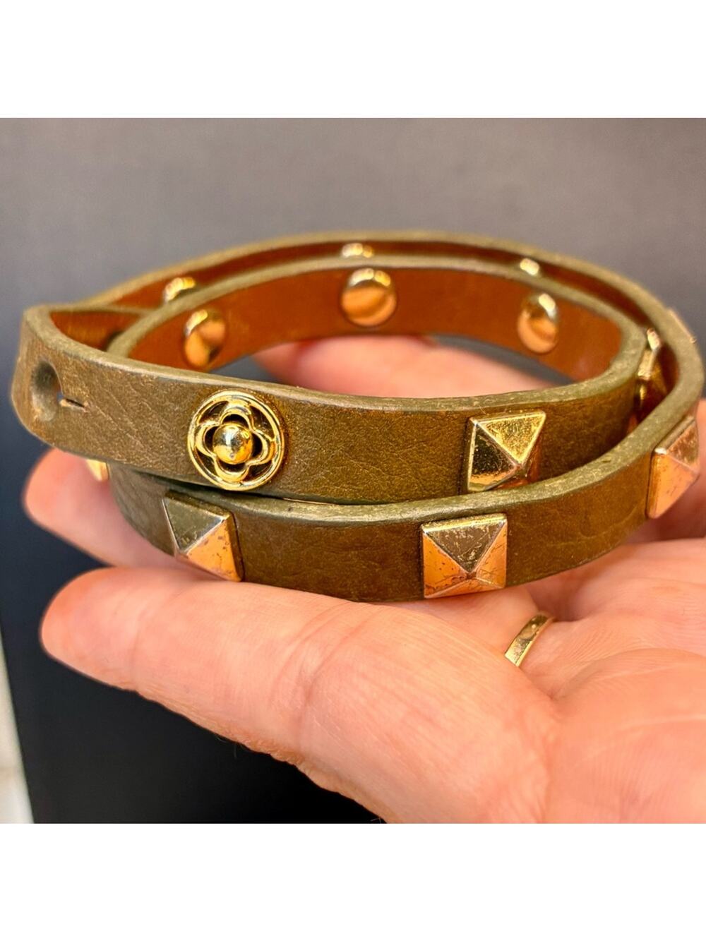 Tory Burch Brown Leather Wrap Bracelet with Gold Accents